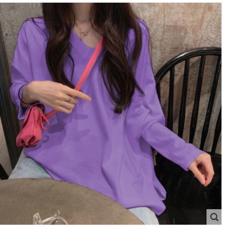 Áo dài tay oversized màu tím pastel năng động trẻ trung