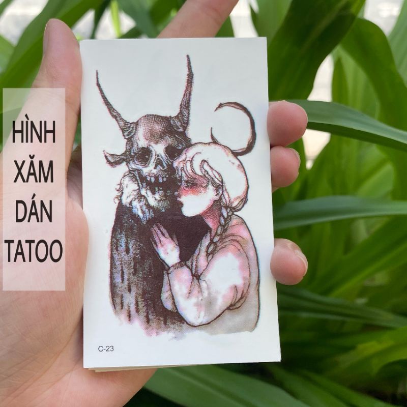 Hình xăm cô gái và quỷ vương c23. Tatoo dán tạm thời size &lt;10x6cm