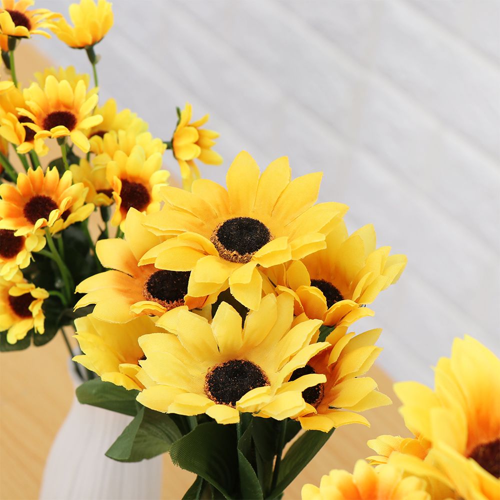 Bó Hoa Hướng Dương Nhân Tạo 7/13/24 Đầu Bằng Nhựa Trang Trí Nhà Cửa DIY
