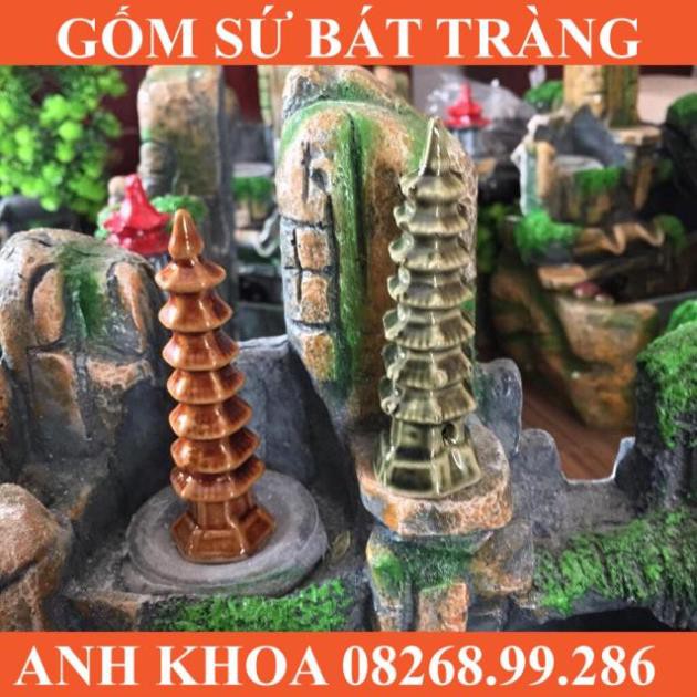 Tháp chùa vàng - phụ kiện cho thác phong thuỷ - Gốm sứ Bát Tràng Anh Khoa