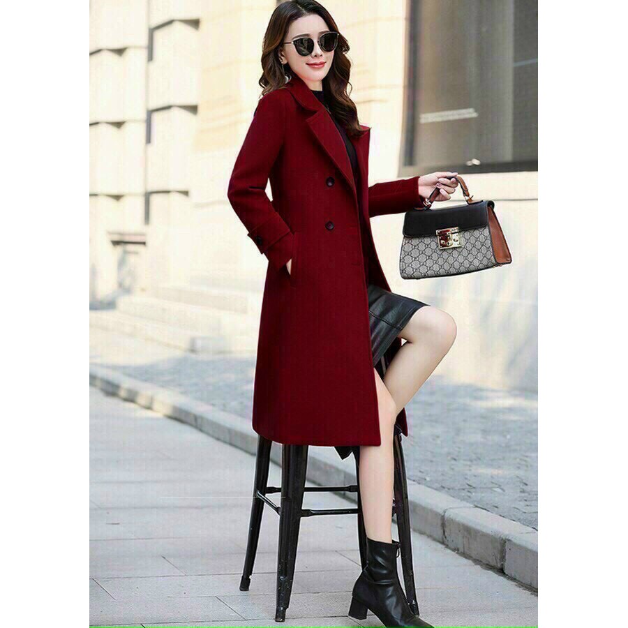 Áo Khoác Dạ Phom Dài Cổ V Phối Nút BY4493