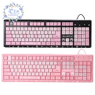 Bàn Phím Có Dây Lanshuuo Usb Siêu Mỏng Hình Mèo Màu Hồng