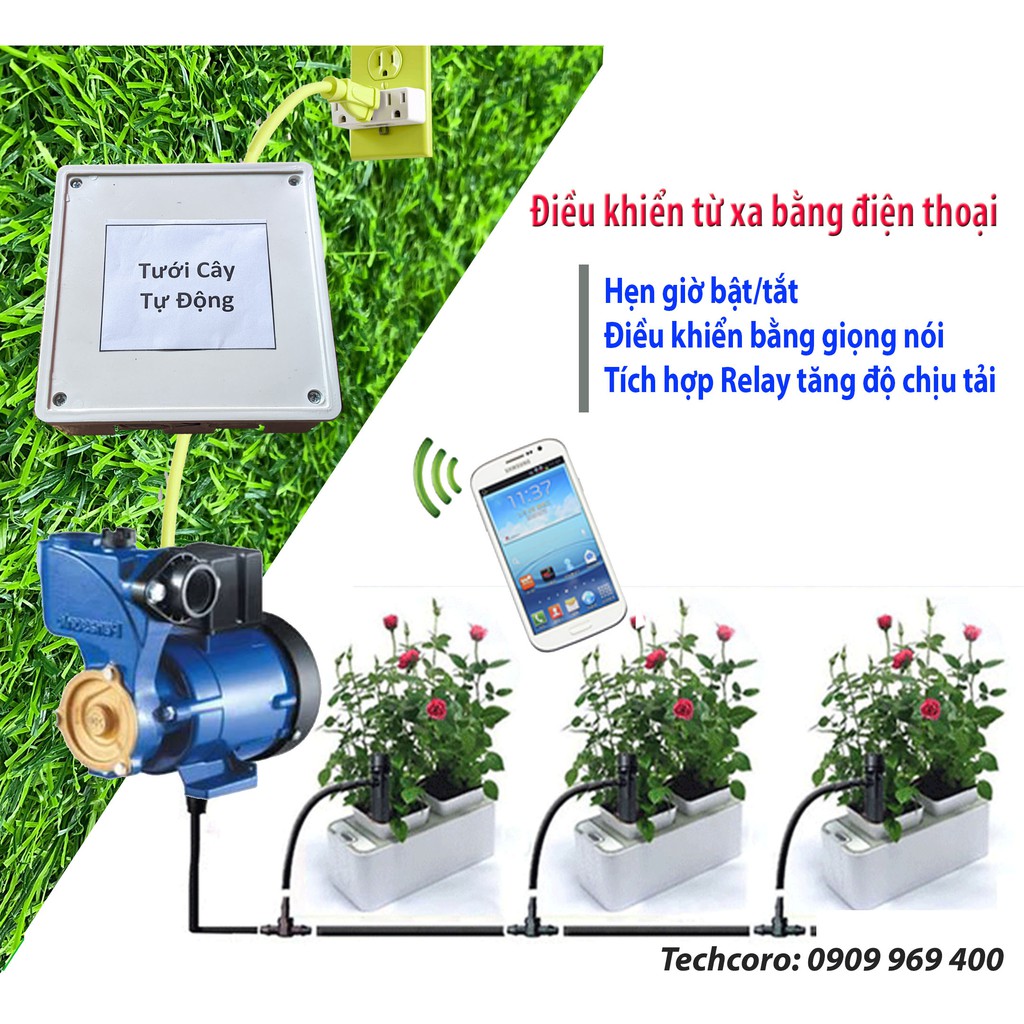 Bộ điều khiển tưới cây tự động, có tích hợp relay chịu tải, điều khiển từ xa thông qua điện thoại có thể hẹn giờ