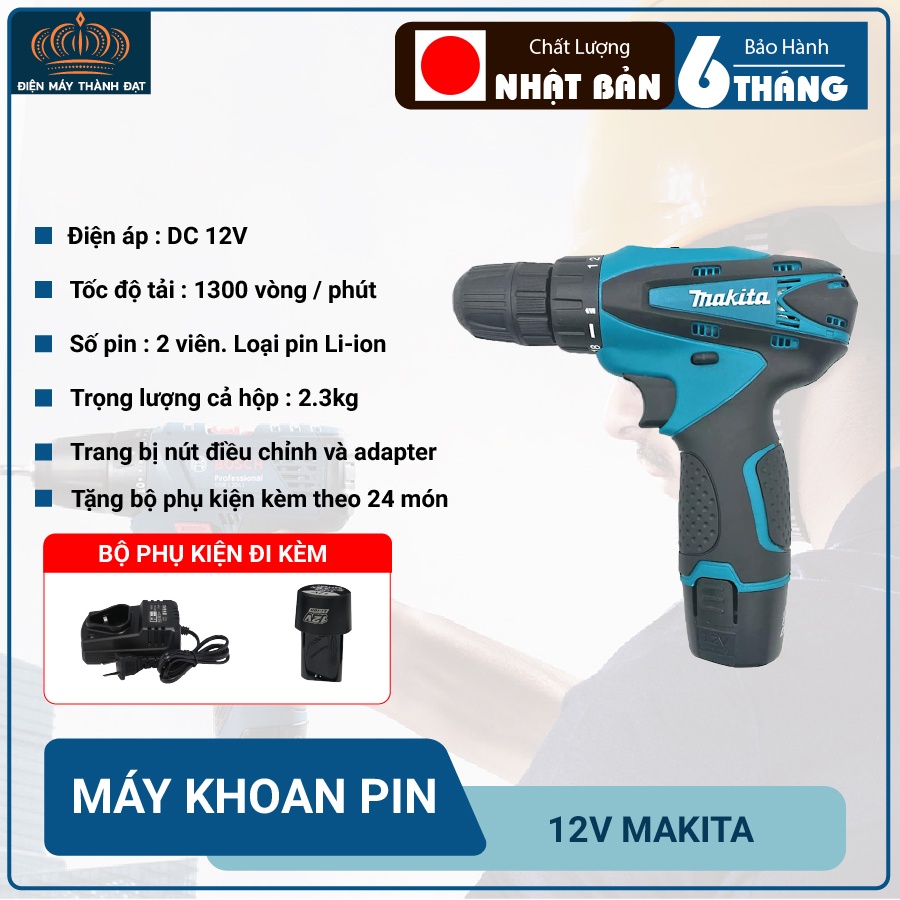 Máy Khoan Bắn Vít Pin Cầm Tay MAKITA Kích Thước Nhỏ Gọn Tiện Lợi Pin Nguồn 12V