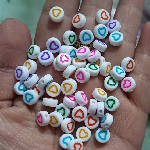 10 Hạt tròn in trái tim ❤️ đủ màu 4x7mm làm vòng