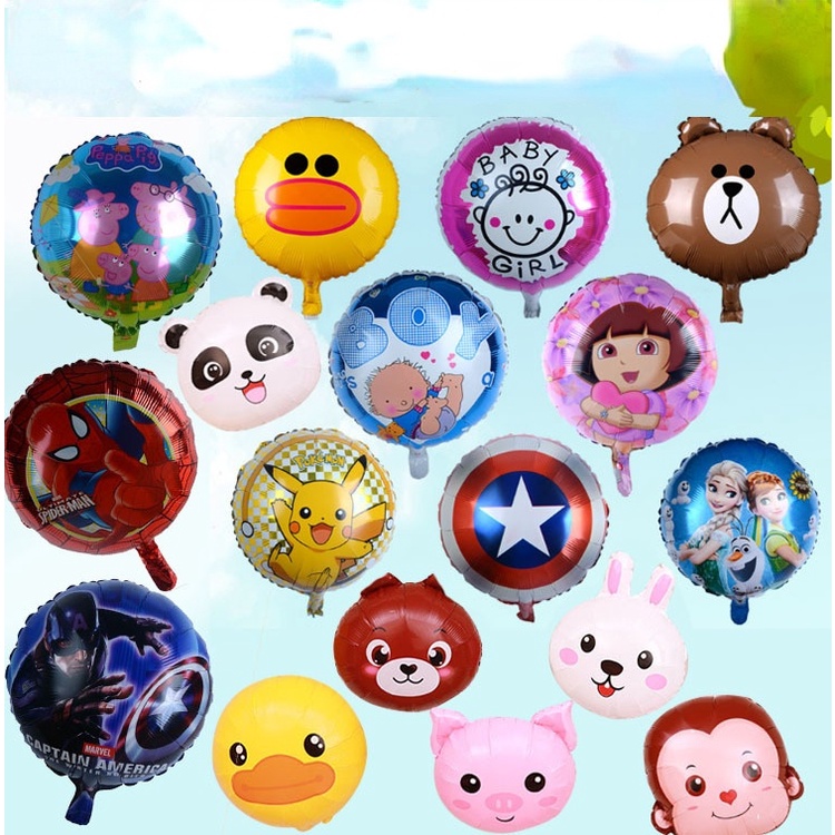 Bong Bóng Lá Nhôm Hình Tròn 18 inch Nhiều Phong Cách Kỳ Lân Baoli Captain America boss baby Frozen hello Kitty Làm Quà Tặng Cho Bé