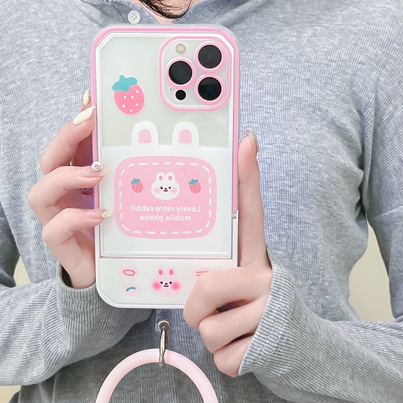 Ốp Điện Thoại Silicon In Hình Thỏ Hoạt Hình Có Giá Đỡ Vô Hình Cho Iphone13Pro 12Pro 7 / 8 / PLUS / 14
