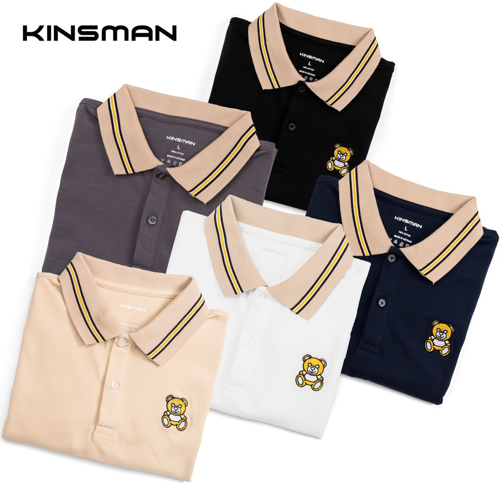 [Mã 12FASHIONSALE1 giảm 10K đơn 50K] Áo Thun polo Nam KINSMAN Tay Ngắn Thêu Gấu có cổ vải Cotton dày mịn Rẻ Đẹp PL724