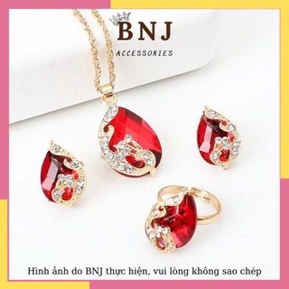 Dây chuyền, nhẫn, bông tai nữ BNJ mặt đá pha lê hình đuôi công tinh tế