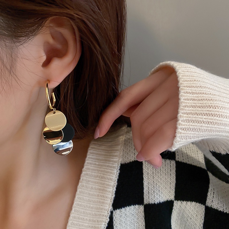 Bông tai tròn bằng kim loại mạ bạc 925 cao cấp thời trang phong cách Hàn Quốc