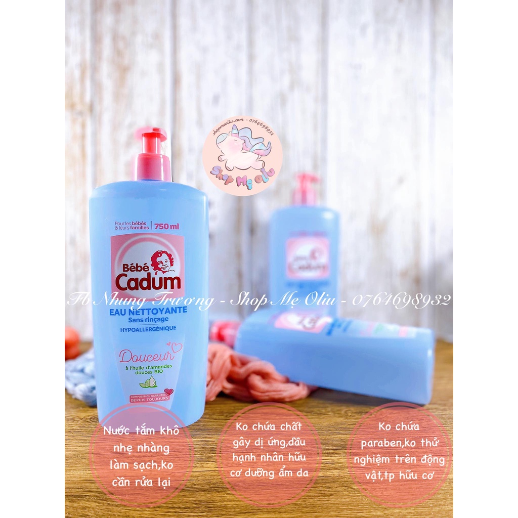 Nước tắm khô Bébé Cadum hữu cơ hạnh nhân cho bé từ sơ sinh 750ml