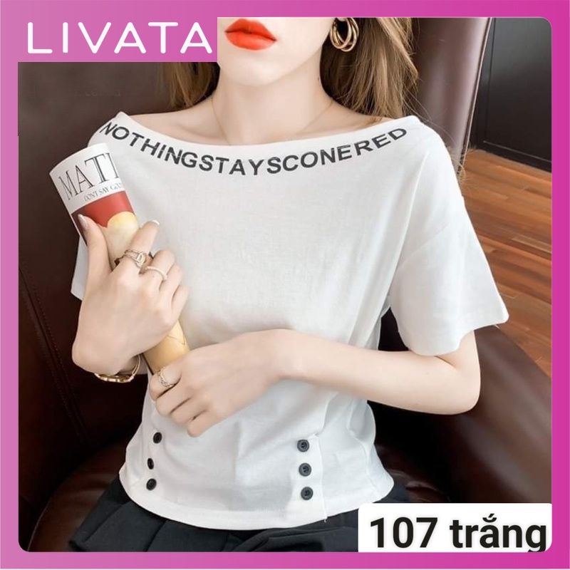 Áo thun kiểu nữ tay ngắn cổ tròn 3 màu phong cách LIVATA M107
