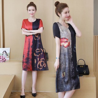Đầm lụa nữ dáng suông dài họa tiết lạ cao cấp cho mẹ sang trọng có size từ m - 4xl