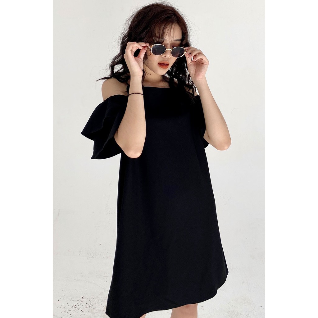 Đầm váy nữ công sở 92WEAR màu vàng, đủ size, 2 dây tay xòe 2 tầng DXW0313 | BigBuy360 - bigbuy360.vn