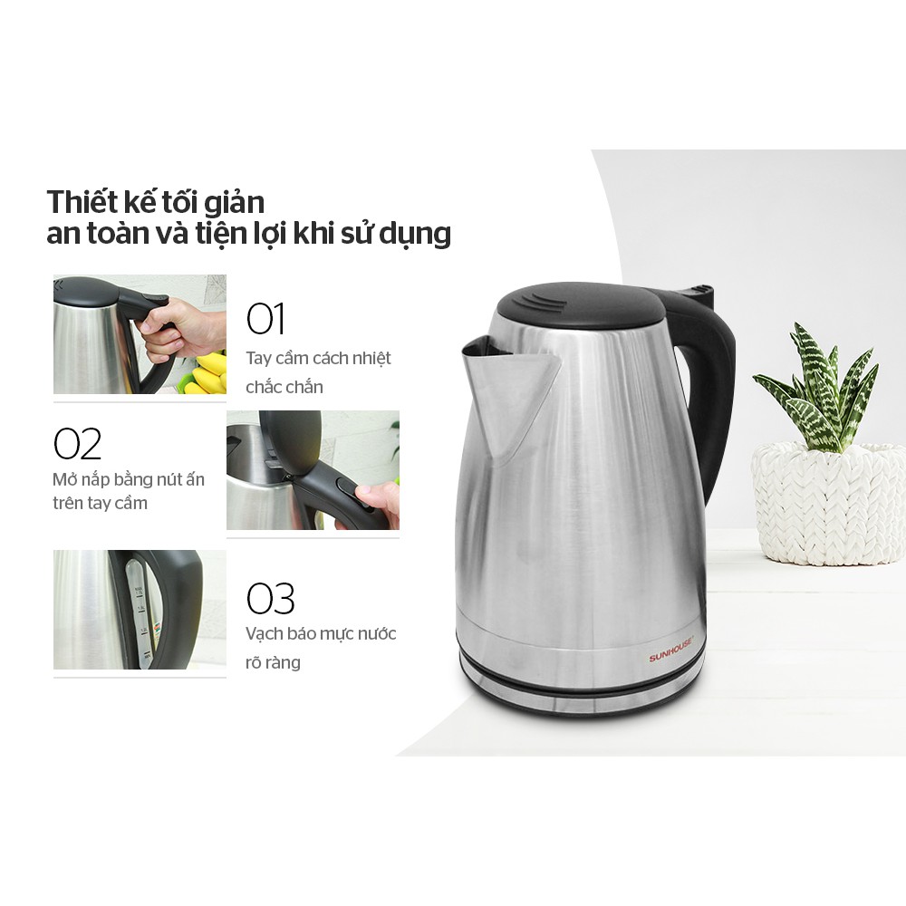 [Mã ELHADEV giảm 4% đơn 300K] Ấm siêu tốc Inox 1.7L SUNHOUSE SHD1370