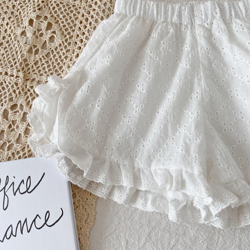 Quần Short Cotton Phối Ren Thêu Họa Tiết Phong Cách Nhật Hàn Thời Trang Mùa Hè Hàng Mới Cho Bé Gái 2022