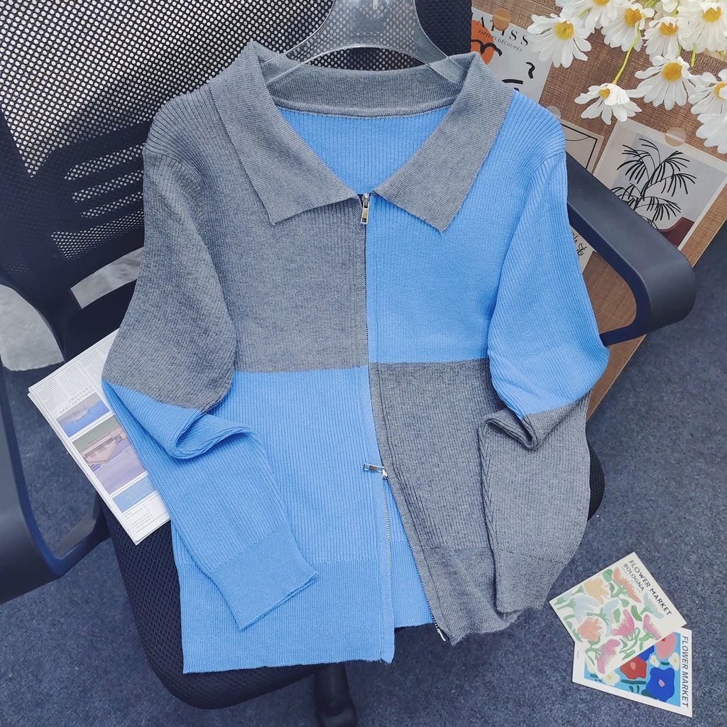 Áo Khoác Nữ Dài Tay Có Khóa Kéo Phối Màu Tương Phản Phong Cách Mới