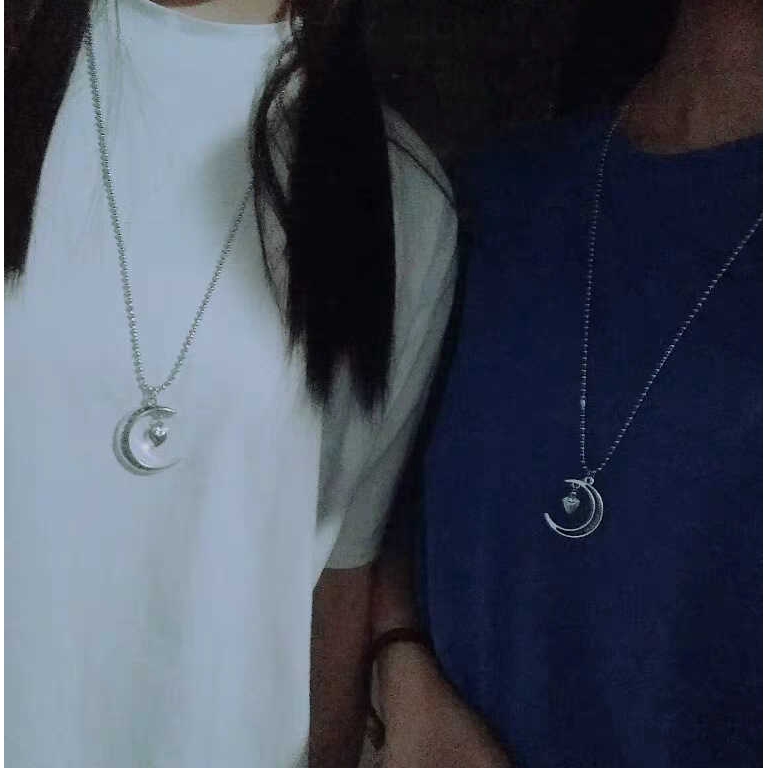 [Free Shipping] Dây Chuyền Mặt Hình Mặt Trăng/ Trái Tim Phong Cách Hip Hop Thời Trang Cho Cặp Đôi 22134
