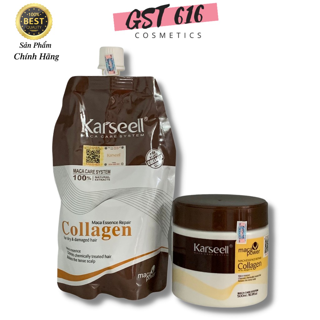 Kem hấp ủ tóc COLLAGEN KARSEELL 500ml chính hãng phục hồi tóc hư tổn khô sơ chẻ ngọn