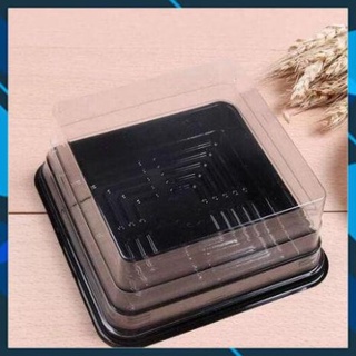 [Ảnh thật] Hộp nhựa vuông ; JHL10-10 - XY12-12 đế đen đựng bánh trung thu 200-250gr (50cái)