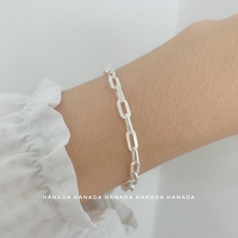 Lắc Tay Bạc Nguyên Chất Hanada 1.3 Chỉ Bản Dày Đeo Vừa Vặn Vòng Unisex Móc Xích Bản Dẹp Nam Nữ 0258