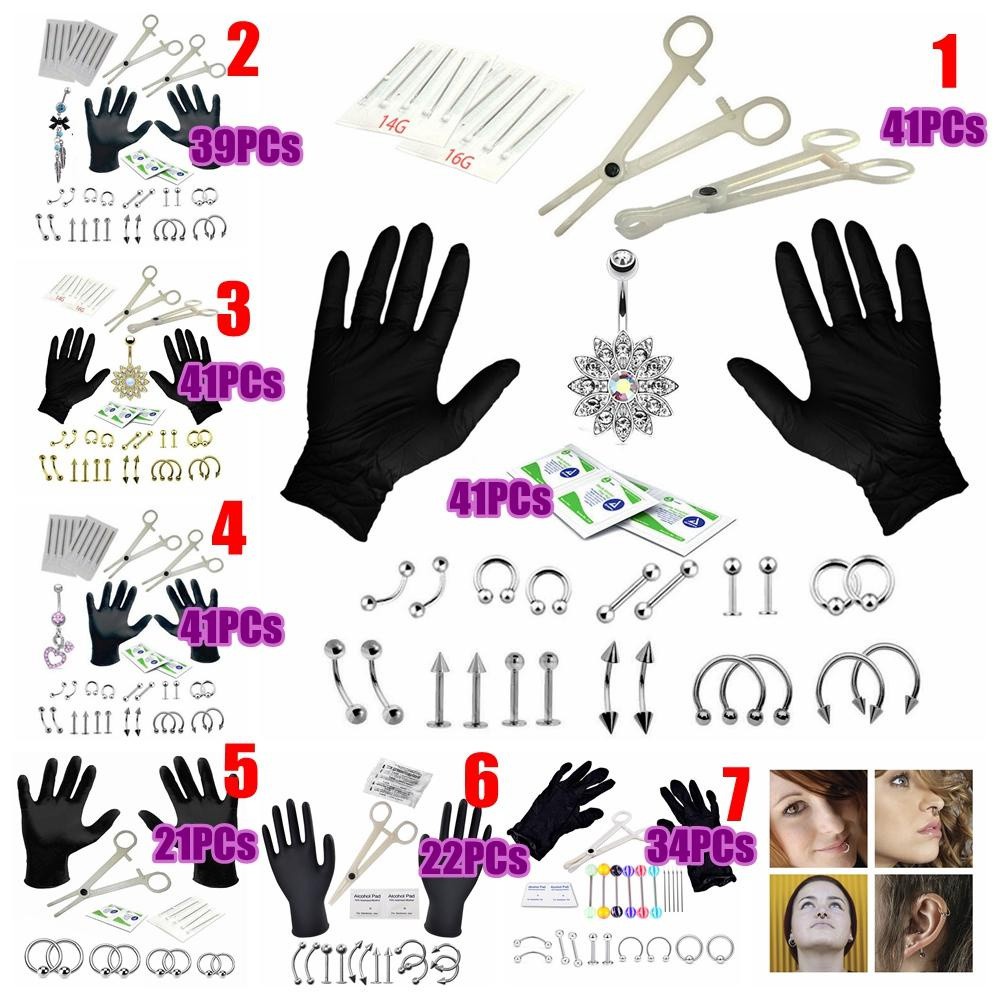 🎉ONLY🎉 Fashion Piercing Jewelry Needles Kit Cartilage Helix Belly Tongue Body Piercing Tool Kit Disposable Surgical Steel Sterile Lip Nose Eyebrow Nipple