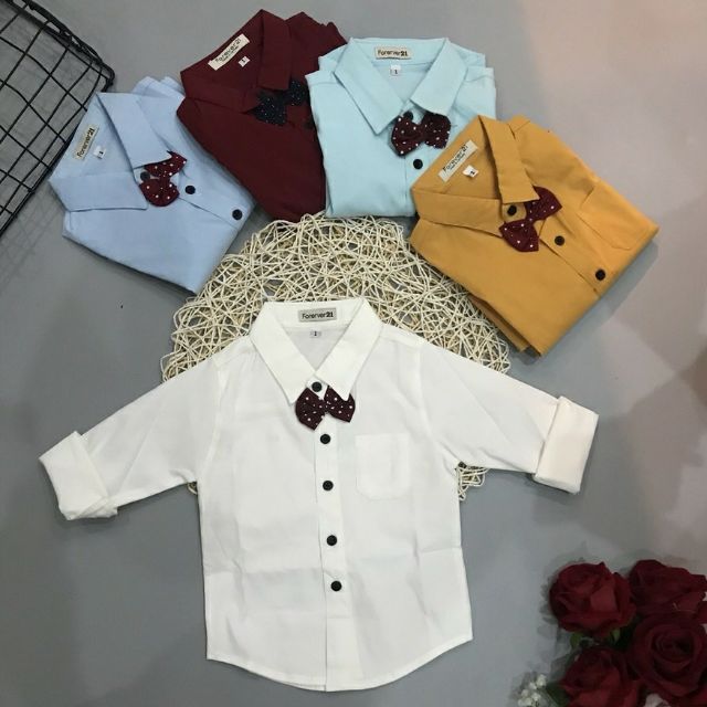 Sơ Mi Dài Tay Cổ Nơ Cho Bé Trai