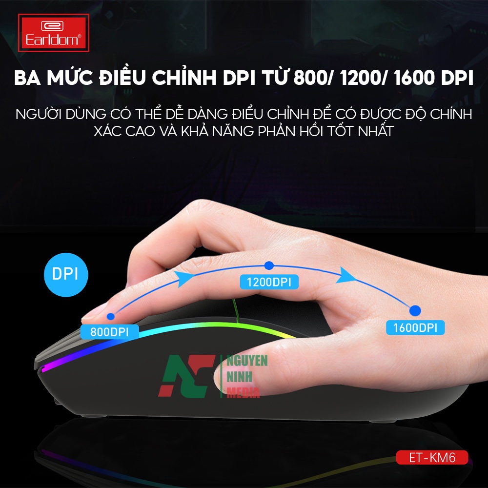 Chuột Không Dây Pin Sạc Earldom ET - KM6 LED RGB - Hàng Chính Hãng