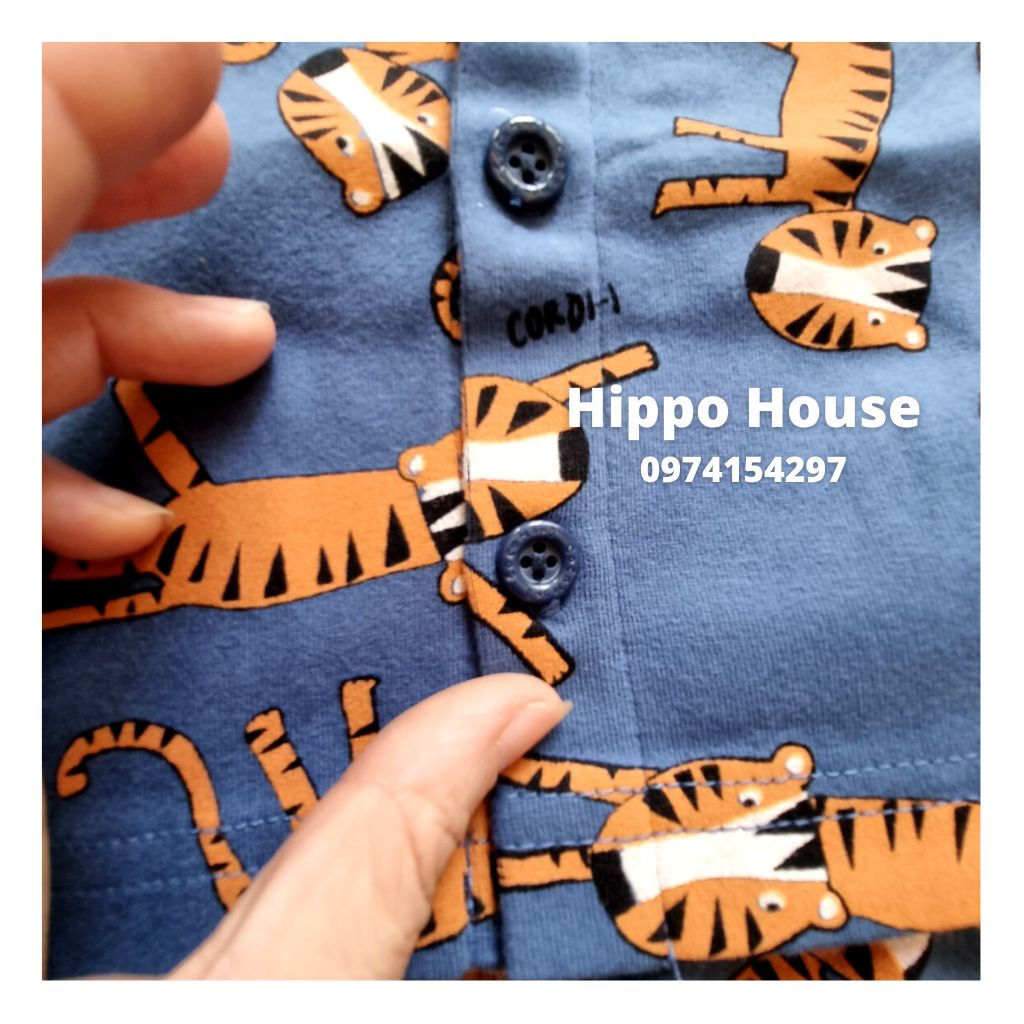 Bộ Dài Tay Thu Đông Cho Bé Cotton Hàn Dày Ấm Áp Hình Hổ Xinh Xắn Size 80 đến 130 Hippo House