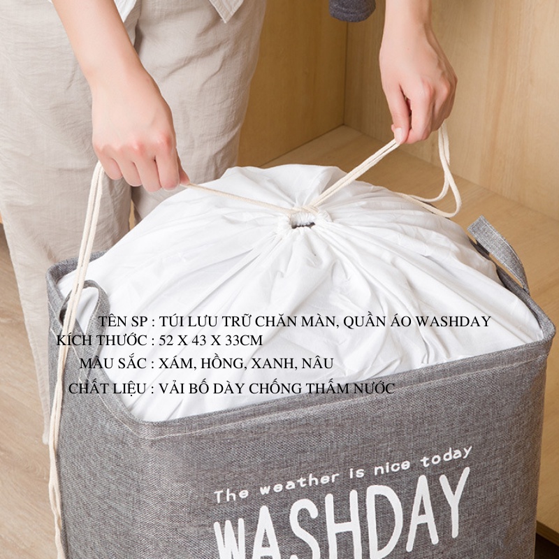 Túi đựng quần áo chăn màn vải bố dày có khung sắt Washday