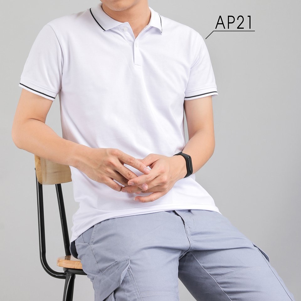 Áo phông Polo nam trắng 100% cotton phối viền cổ đẹp (kèm ảnh thật)