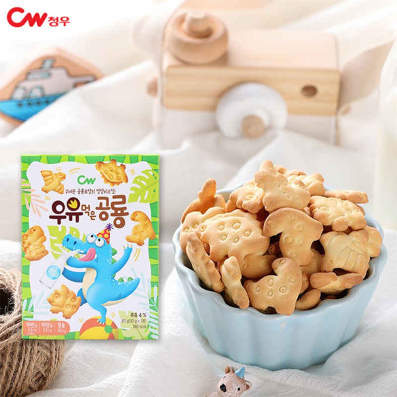 Bánh quy sữa khủng long CW Hàn Quốc, bánh quy ăn dặm cho bé hộp 60gr - Tiểu Màn Thầu Store