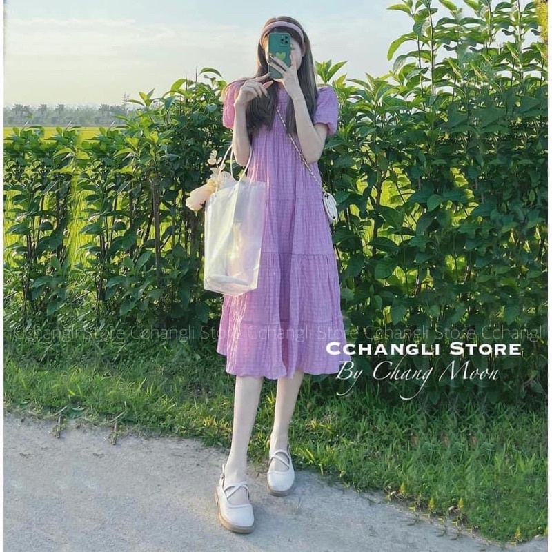Đầm- Váy babydoll xốp nhún 4 màu Ulzzang