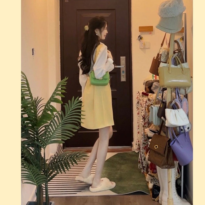 Set Áo Sơ Mi + Đầm Yếm Thiết Kế Mới Thời Trang Dành Cho Nữ