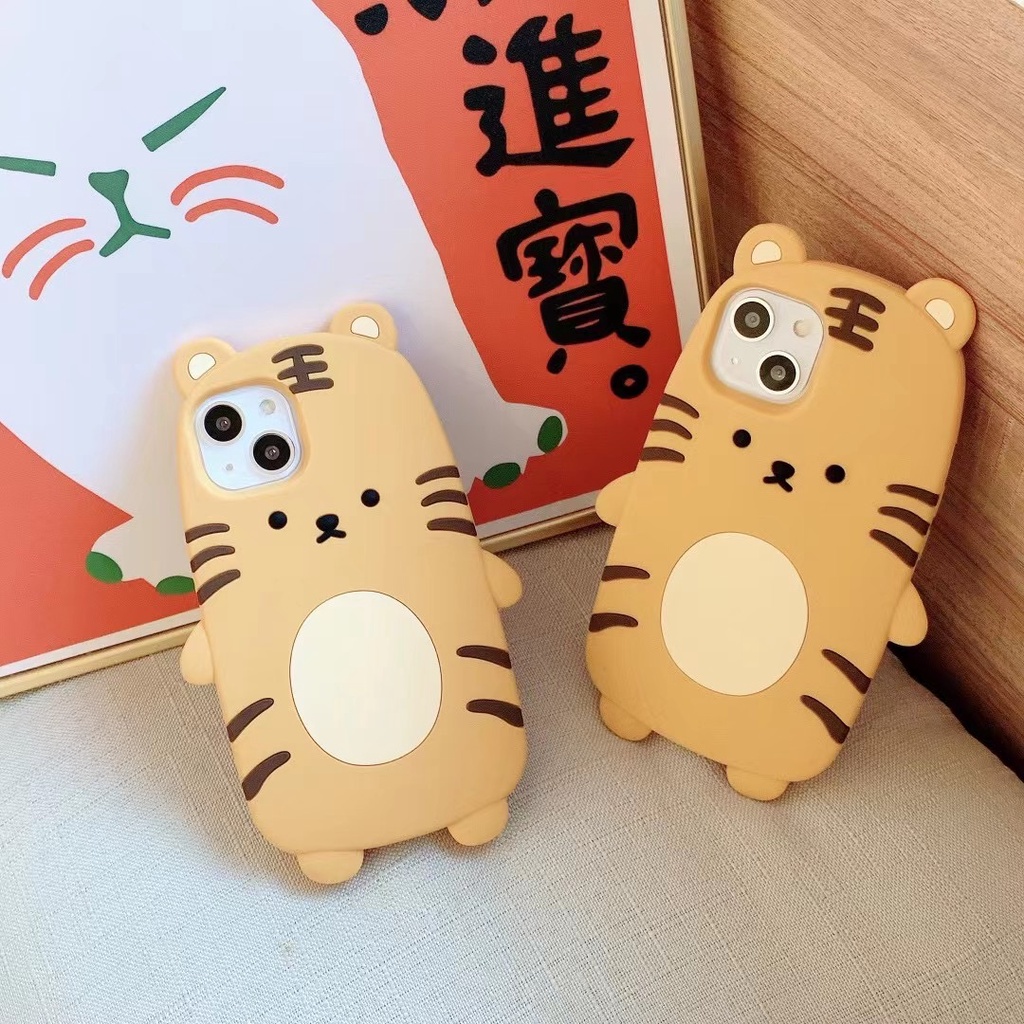 Ốp điện thoại silicon cao su mềm chú hổ hoạt hình cho iPhone 13 Pro Max 12 Pro Max 11 Pro Max 7 8 Plus SE2 XR Xs Max
