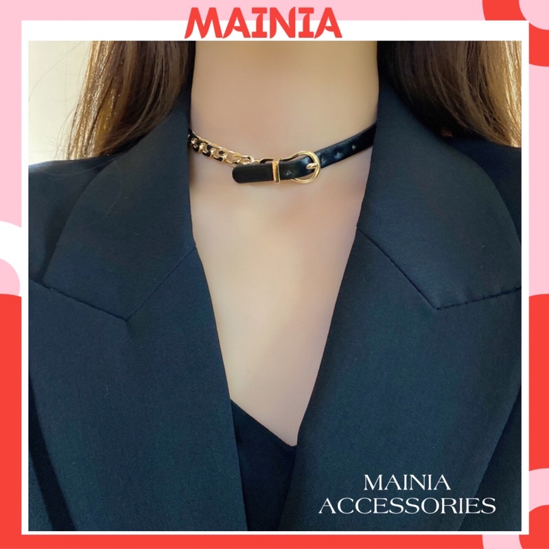 Choker Vòng Cổ Da Màu Đen Phối Xích Siêu Sang Cao Cấp Mainia Shop