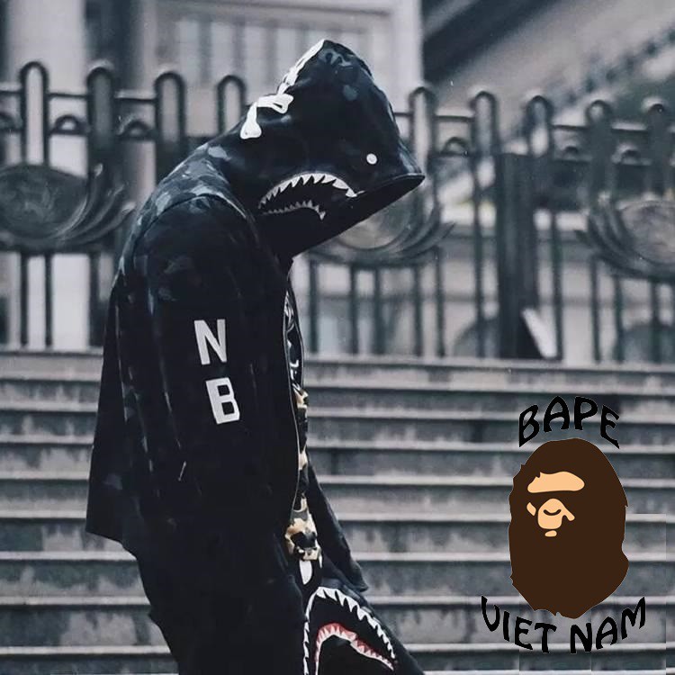 Jacket Bape Shark x NBHD Camo Black fullzip , Áo Hoodie Bape Cá Ngáo