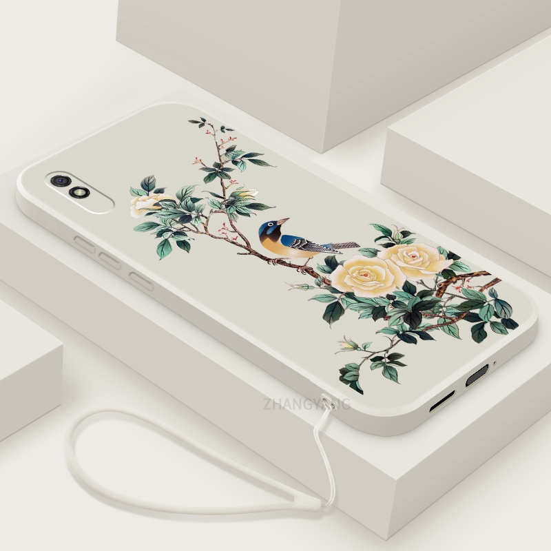 Ốp Điện Thoại TPU Mềm Họa Tiết Hoa Và Chim Có Dây Đeo Cho Redmi 9A 9C 9T