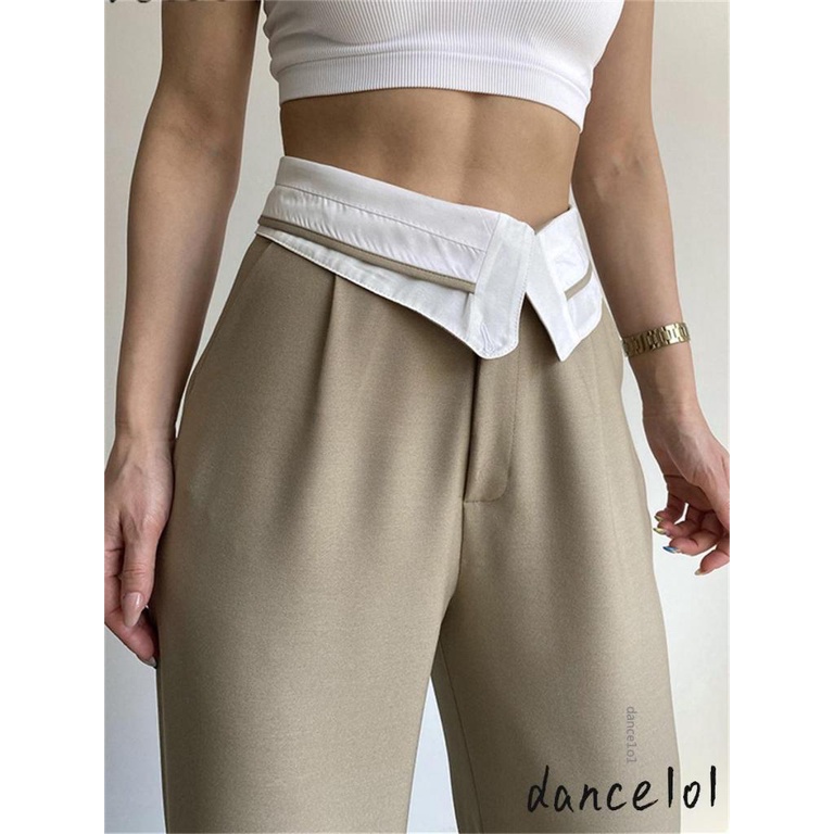 Quần Dài Eo Cao Ống Suông Phối Màu Thời Trang Dành Cho Nữ dance1o1