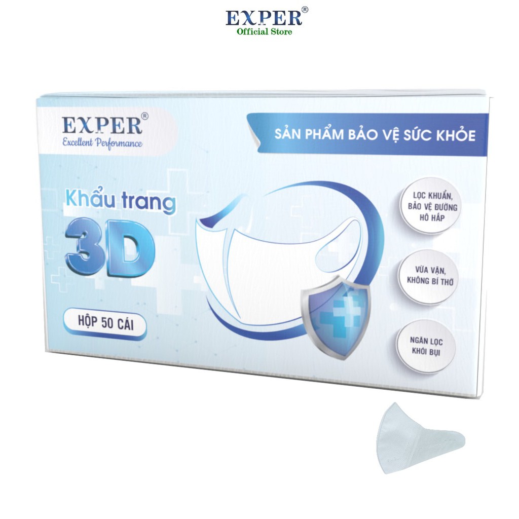 Khẩu trang y tế 3D Nhật EXPER loại khẩu trang y tế kháng khuẩn lọc bụi mụn hộp 50 cái Exper Store