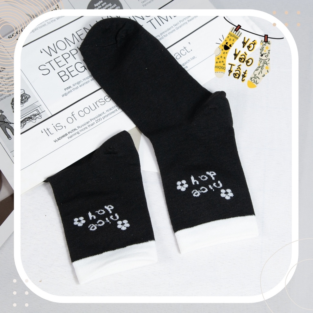 TẤT VỚ CỔ CAO NỮ HỌA TIẾT HOA TRẮNG ĐEN CỔ ĐIỂN