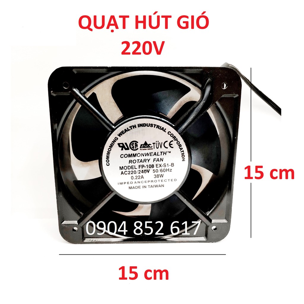 Quạt hút gió, hút mùi, thông gió 220V 15x15 cm