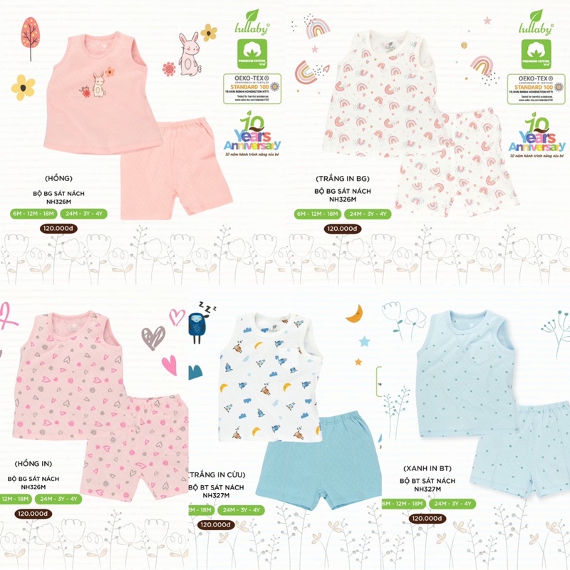 Bộ sát nách vải thông khí bé trai bé gái LULLABY