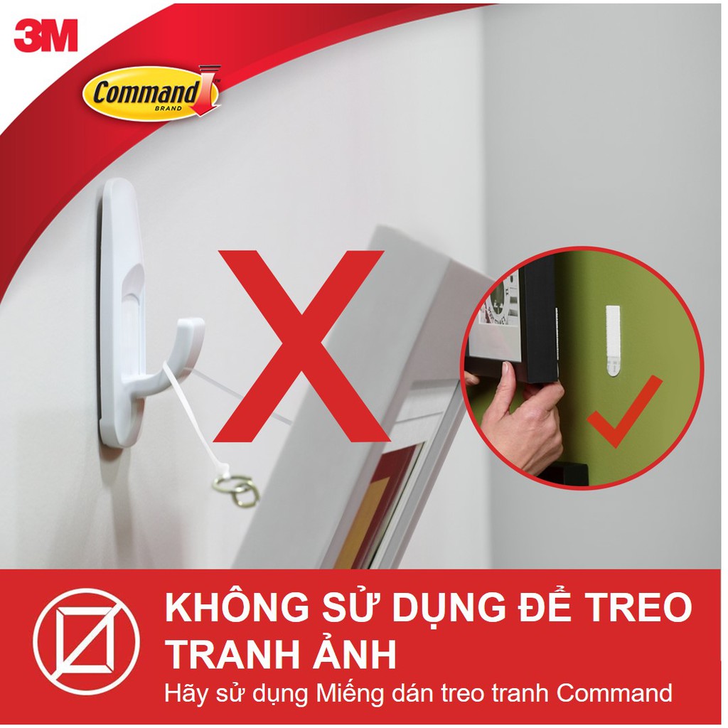 Móc dán tường Command 3M vỉ 2 cái cỡ vừa chịu lực 1.3kg bám chắc, tháo cực dễ 17001