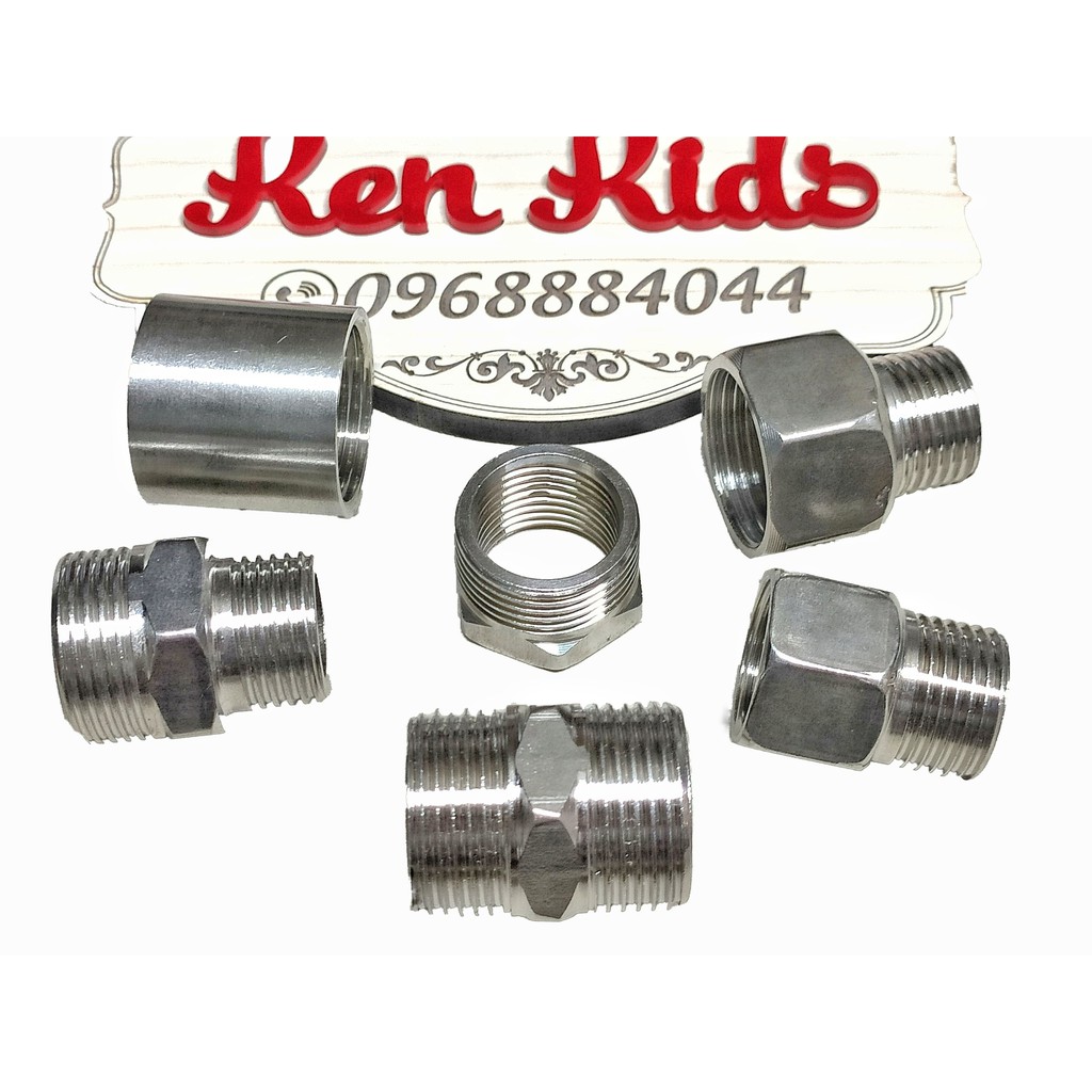 Phụ kiện ống nước inox ren 27 măng xông/ren trong/ren ngoài