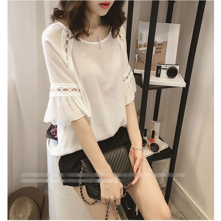 (Ảnh thật + video) Áo kiểu phối ren xinh yêu - 85002 | BigBuy360 - bigbuy360.vn