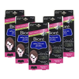 Combo 5 Hộp Miếng Dán Mũi Lột Mụn Than Hoạt Tính Biore Pore Pack Black dành cho nữ (1 hộp 4 miếng x 5)