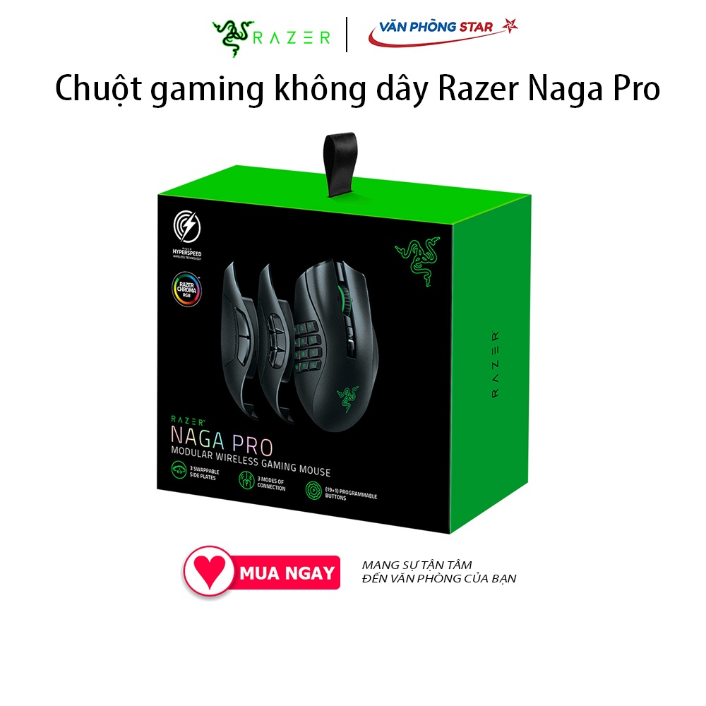 Chuột gaming không dây Razer Naga Pro dạng mô-đun với 3 mặt bên có thể hoán đổi DPI 20.000 LED RGB 16.8 triệu màu