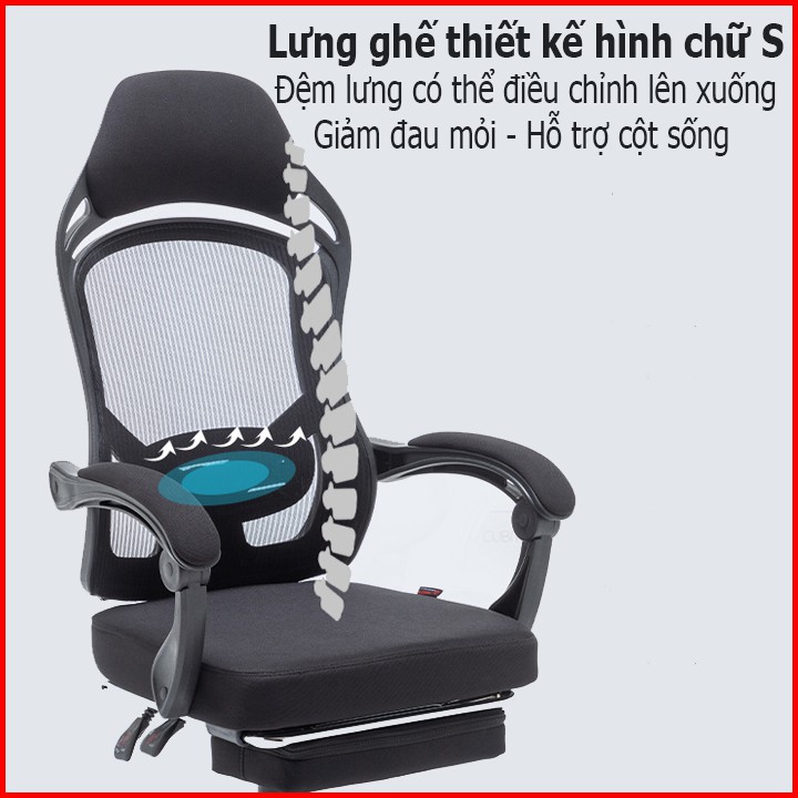 Ghế Văn Phòng Giám Đốc lưng lưới cao cấp, Ghế làm việc tại nhà có nâng hạ ngả lưng tựa đầu gác chân xoay 360 độ