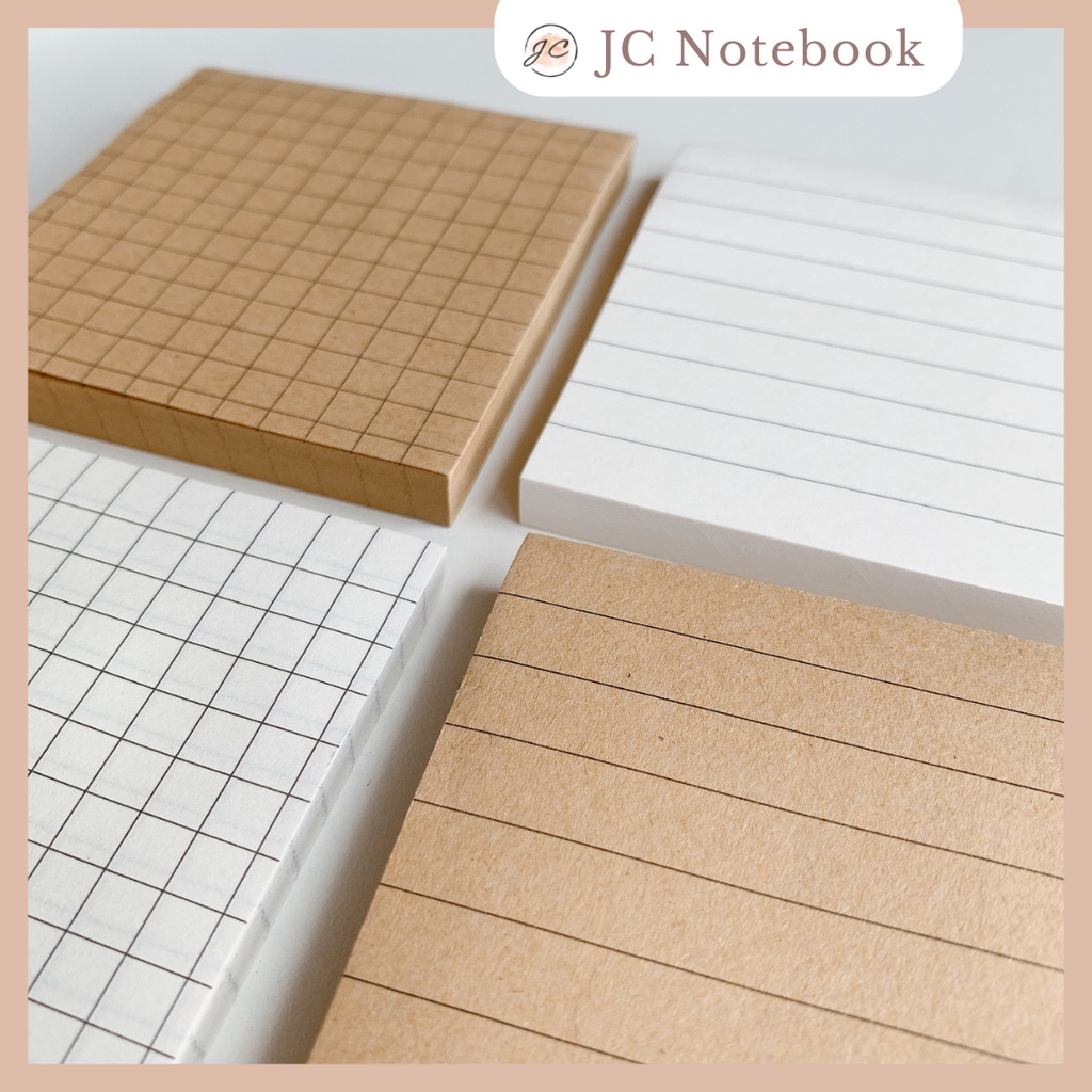 Set 80 sticky note basic giấy kraft nâu - trắng in grid kẻ ô vuông / kẻ ngang